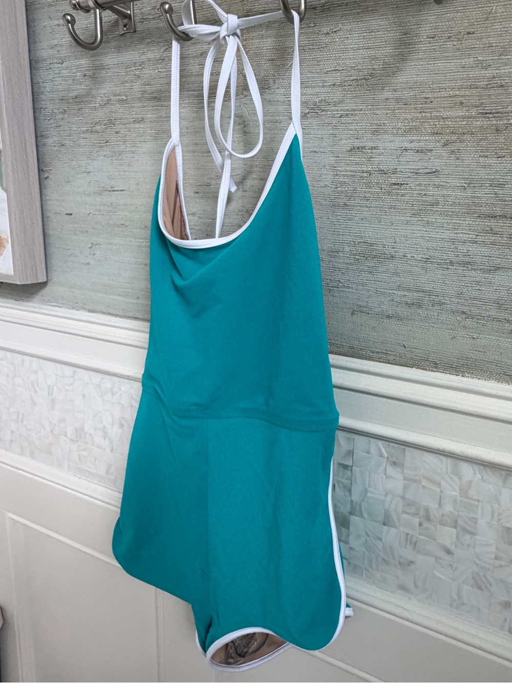 New small 4 free people gnash towelling one piece swimsuit teal white halter - Picture 16 of 16